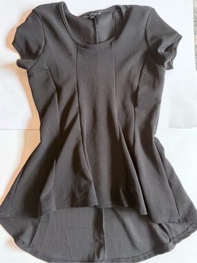 Short Sleeve Black Peplum Tunic with Flared Hem - Candy Couture